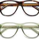 AMOMOMA Retro Aviator Reading Glasses for Women,Men,Men Blue Light Blocking Computer Readers Spring hinge AM6186 (Ac2.tortoise+c4.transparent Green)