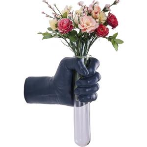 Gold Hand Wall Vase Sculpture for Kinetic Art, Unique Spooky Decor, Hanging Decoration for Living Rooms, Entrance, Palmistry Statue (Blue)