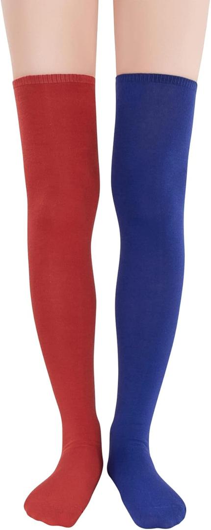 Zando Womens Thigh High Socks Striped High Knee Socks Knee High Socks for Cosplay Long Socks Over the Knee Leg Warmers (One Size, Red Blue)