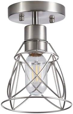 HDASIC 1 Light Semi Flush Mount Ceiling Light Fixture, Rustic Modern Framhouse Brushed Nickel Kitchen Ceiling Light with Metal Cage Shade for Foyer Kitchen Hallway Entryway Bedroom(1 Pack)