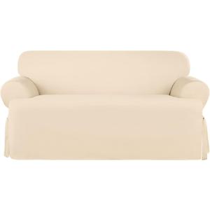 SureFit Heavyweight Cotton Duck T-Cushion Loveseat Slipcovers, Heavyweight Cotton Loveseat Cover, One Piece Design, Loveseat Cover with Seat Elastic and Adjustable Corner Ties, Natural, 38"D x 73"W x 36"H