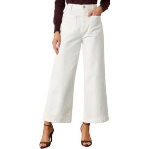 Allimy Women's Summer High Waisted Ankle Length Cropped Wide Leg Capri Jeans Stretchy Loose Pettie Denim Dress Pants with Front Patch Pockets White 8