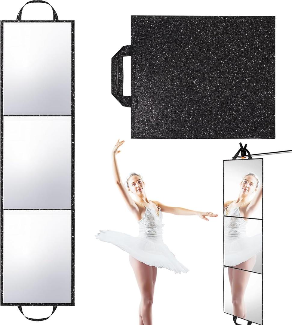 Foldable Full Length Mirror, 2-in-1 Wall-Mounted or Tabletop Mirror, Portable Travel Mirror with Handle for Dance Home Bedroom Wardrobe Stage Makeup Checks Camping Outdoor Use (47" x 12.5", Tri-Fold)