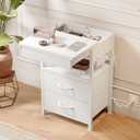 Nightstand Bedside Table Hidden Drawer - Night Stand with Charging Station and Sliding Top Storage, Bed Side Table with 2 Fabric Drawers, Modern Nightstand for Bedroom Dorm Living Room, White