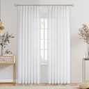 Central Park White Pinch Pleated Sheer Curtain Panels Linen Textured Window Treatment Drape Farmhouse Rustic for Living Room Bedroom, 40"x90"x2