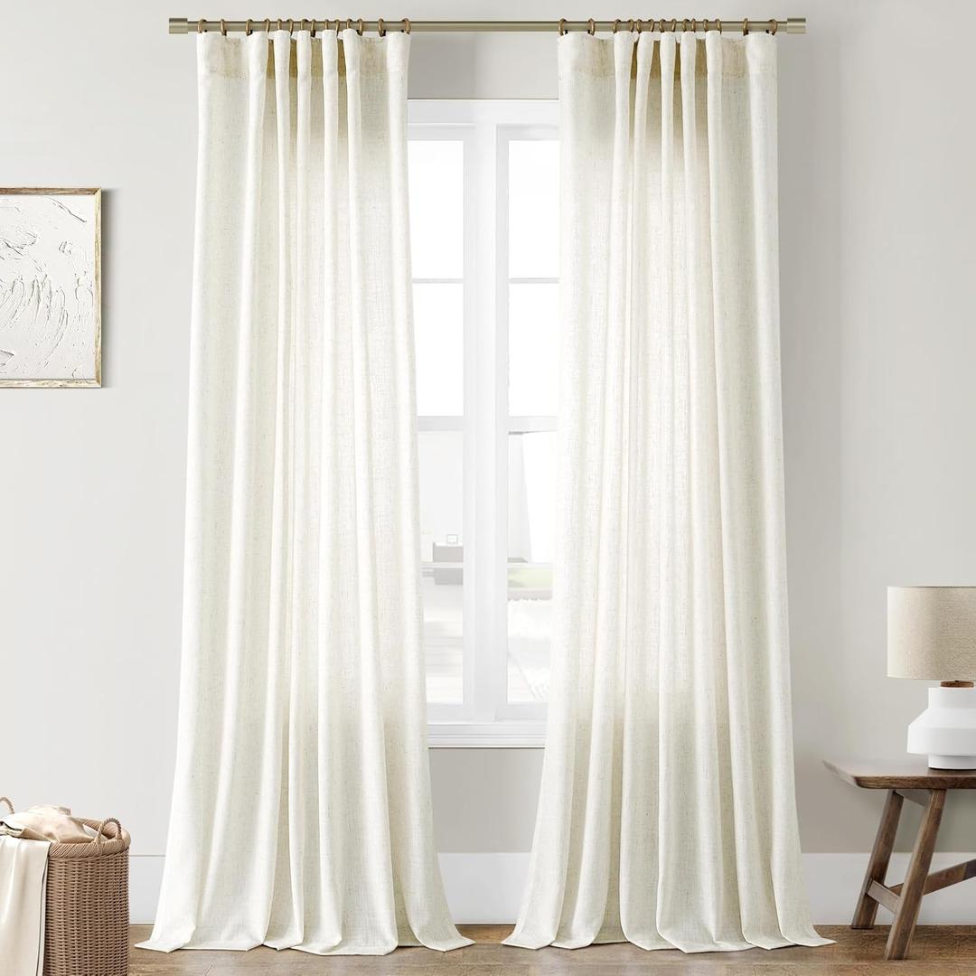 Joywell 144 Inch Curtains for Tall Floor Ceiling Sheer Linen Light Filtering Window Treatments Bak Tab Rod Pocket Sheer Neutral Extra Long 2 Story Window Curtain 144 Inches Long 12 Ft (Natural)