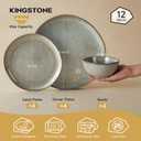 KINGSTONE Stoneware Dinnerware Sets, 12-Piece Reactive Glaze Porcelain Plates and Bowls Sets for 4, Handcrafted Rustic Ceramic Dishes Set, Highly Scratch Resistant, Dishwasher & Microwave Safe, Grey