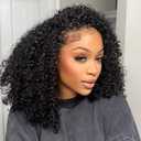 ISEE Half Wig Human Hair Kinky Curly Glueless Wigs 180% Density 16 Inch