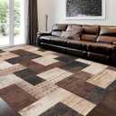 Modern Geometric Patchwork Indoor Area Rug for Living Room, Chocolate 4'x 6' Large Rug Rockwood Collection Hardwood Floors Decor for Bedroom, Brown Throw Carpet for Office Entryway Dining Room