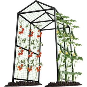 Metal Garden Arch Trellis for Climbing Plants Outdoor, 7.1FT Extra Tall Cucumber Trellis for Raised Bed, Plant Trellis for Vegetable Fruit Flower Vine Black