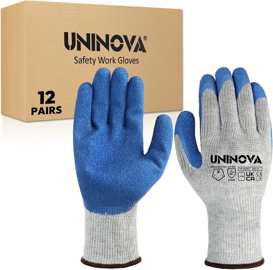 UNINOVA Work Gloves, Crinkle Rubber Latex Palm Coating,Safety Work Gloves with Grip, Non-slip Bulk for Men Women, Construction Warehouse General Handling(Small,12Pairs)