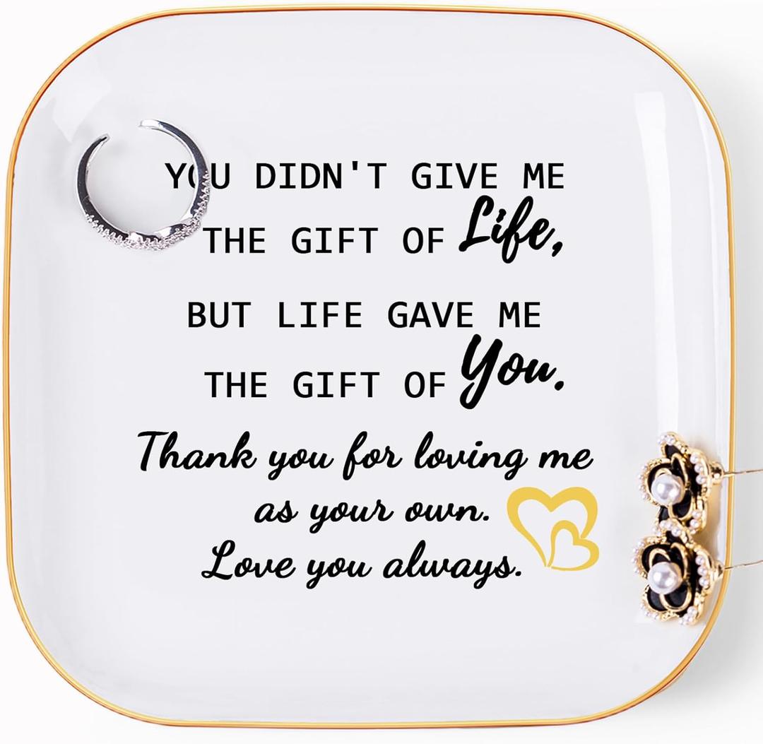 Step Mom Gifts for Bonus Mom Jewelry Dish Ring Dish Tray for Mother in Law Birthday Christmas Valentines Mother's Day Gift for Stepmom Bonus Mom - Thank You for Loving Me As Your Own