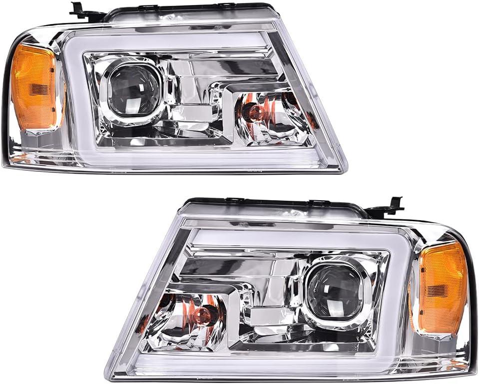 GRAND ORANGE LED DRL Projector Headlights Compatible with Ford F150 2004 2005 2006 2007 2008 /Fit 06-08 Lincoln Mark Bumper Headlamp Clear Lens 7L3Z13008FA 7L3Z13008EA 7L3Z13008CA ((LED)2004-2008Ford(Clear))