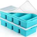 Silicone Freezer Tray With Lid - Silicone Freezer Food Molds- Large Ice Cube Tray,Silicone Freezer Container,Freeze & Store Soup, Sauce, Broth,Leftovers - Makes 4 Perfect 1 Cup (2Pack-Aqua)