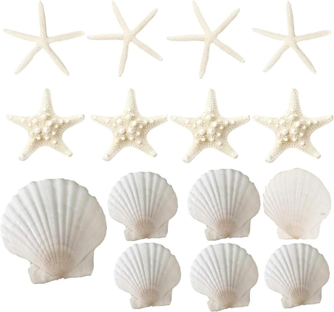 15 PCS 3-4 Inches Large Starfish 2-6 Inch Mixed Natural Scallop Shells Perfect for Wedding Decor Beach Theme Party, Home Decorations, DIY Crafts, Fish Tank