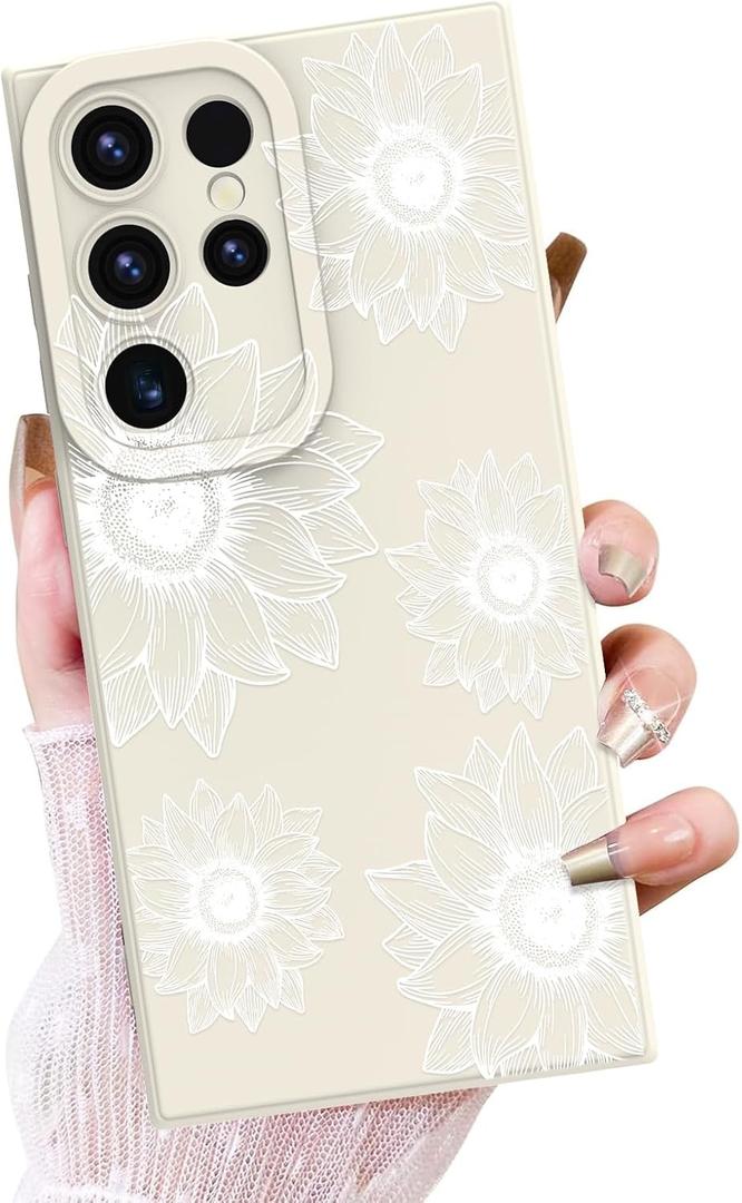 OOK Floral Case for Samsung Galaxy S24 Ultra Case, Cute Sunflower Floral Blooms Design Soft TPU Shockproof Protective for Women Girls Phone Caser- White Flower