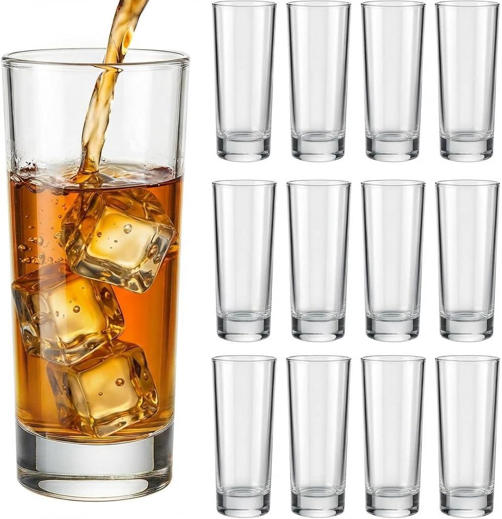 YULEER 12 Pack 2 OZ Tall Shot Glasses Bulk with Heavy Base, Clear Shot Glasses Set for Vodka Tequila Whiskey Liquor