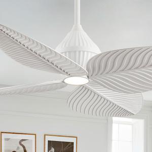 52" Tropical Ceiling Fans with Lights, Indoor Palm Leaf Ceiling Fan with Light and Remote for Living Room Bedroom, ABS Blades, Dimmable LED Lights, 6 Speeds, Adjustable Height-White