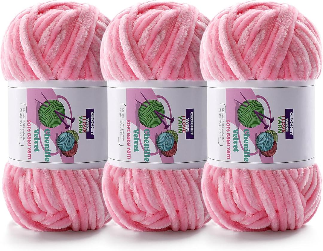 3 Skeins Velvet Chunky Yarn, Chenille Yarn for Crocheting and Hand Knitting, Blanket Yarns for Making Scarves and Knitting Projects - Amigurumi Crochet Yarn (33.5oz, 387.5yds) (Cherry Blossom Pink)