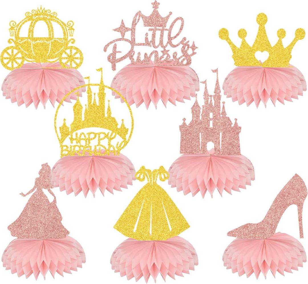 8 Pcs Princess Honeycomb Centerpieces, Princess Birthday Party Decorations, Princess Centerpieces for Tables, Princess Baby Shower Decorations Gold Rose Gold