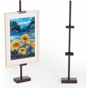 Tabletop Picture Frame Stand, Adjustable for Frames Up to 29" H, Frame Holder Stand Table Easels for Display, Metal Standing Easel Display Stand for Picture Frames, Artwork, Canvas (Brown)
