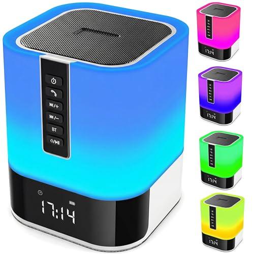Hetyre Night Light Bluetooth Speaker, 5 in 1 Touch Control Bedside Lamp Dimmable Multi-Color Changing, Bedroom Alarm Clock, Best Birthday Gift Ideas for 10 11 12 13 14 Year Old Teenage Girls/Boys