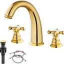 gotonovo 8 inch Widespread Bathroom Sink Faucet Fixtures Bathroom Faucets for Sink 3 Hole 2 Cross Handles Deck Mount with Pop Up Drain Water Supply Lines HOT and Cold Label Polished Gold