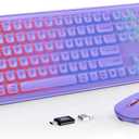 Wireless Keyboard and Mouse Combo, RGB Backlit, Rechargeable & Light Up Letters, Full-Size, Soft Typing, Sleep Mode, 2.4GHz Quiet Keyboard Set for Mac, Windows, Laptop, PC, Trueque (Purple)