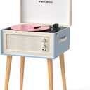 Vintage Standing Blue Vinyl Record Player with Detachable Legs, Built-in 4 Speakers, USB to PC Encoding, 33/45/78 RPM LP Player Bluetooth Retro Turntables Support Headphone Jack, RCA Out, AUX in