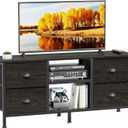 Furologee TV Stand with 4 Drawers, 43 inch Entertainment Center with Open Shelves, Media Center for 50" TV, Television Stand for Bedroom, Living Room/Light Black Oak