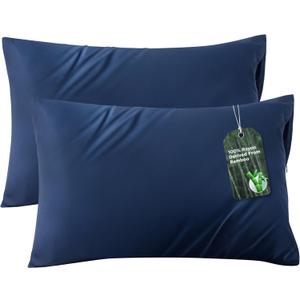 Bedsure Zipper Pillow Cases Queen, Cooling Pillow Cases Queen Size Set of 2, Rayon Derived from Bamboo Cooling Pillowcases for Hot Sleepers, Soft & Breathable Pillow Covers, Navy Blue, 20x30 Inches