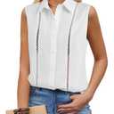 Remidoo Women's Sleeveless Button Down Shirt Eyelet Blouses Collared Tank Tops White Small