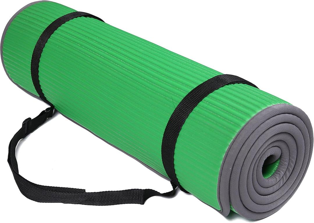 Fitvids All-Purpose 2/5-Inch (10mm) Extra Thick High Density Anti-Slip Exercise Pilates Yoga Mat with Carrying Strap, Multiple Colors (Green)