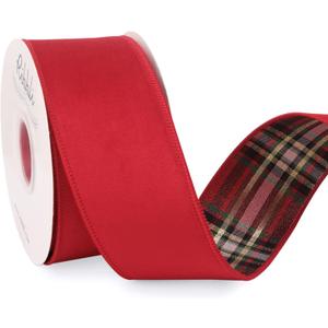 Ribbli Red Velvet Wired Ribbon with Metallic Plaid Reversible 2.5 Inch Christmas Ribbon for Gift Wrapping Christmas Tree Decoration Crafts Wreaths Supplies-Continuous 10 Yards