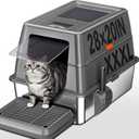 XXXL Stainless Steel Litter Box with Lid,28" L*20" W*18" H Extra Large Metal Cat Litter Boxs, Jumbo Enclosed Litter Box for Big Cats and Multi-Cat Households,Non-Sticky, Anti-Leakage, Easy to Clean