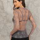 Ugerlov Women's Long Sleeve Mesh Top Mock Neck Sheer Blouse See Through Floral Lace Tops (Medium, Dark Grey)