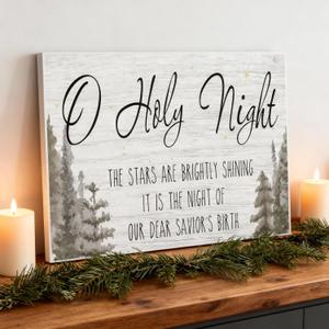 LITIVY Christmas Wall Art O Holy Night Christmas Decor Wooden Black & White Pine Tree Wall Sign Winter Decorations (White, 16x24)