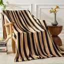 FY FIBER HOUSE Striped Flannel Twin Blanket - Soft Cozy Striped Blanket for Couch, Sofa, or Bed - 60"x80", Black Brown, All Season Use
