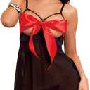 JuicyRose Unwrap Me Babydoll Red Bow Lingerie Set Sleepwear (3X-Large)