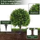 Chillchard Artificial Boxwood Topiary Outdoor Plants with Spike, 2 Pack Faux Bushes UV Resistant Fake Shrubs for Front Porch Dcor