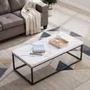 CENSI 47-Inch White Marble Coffee Table Ottoman Center Table for Living Room, Rectangle Modern Industrial Style,Wood and Metal (Marble)