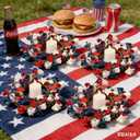 6 Pcs Mini 4th of July Candle Ring Wreaths Patriotic Red White and Blue Artificial Pillar Candle Holder Wreath for Farmhouse Independence Day Memorial Day Porch Front Door Cabinets Table Decoration
