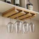 Bamboo Wine Glass Holder, Hanging Stemware Display Rack, Under Cabinet Mounted Wine Glass Drying Storage Hanger Organizer Rack