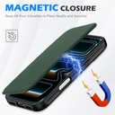 SHIELDON Slim Genuine Leather Wallet Case for iPhone 17 Pro 6.3 Inch 5G 2025 | Wireless Charging | RFID Blocking Credit Card Holder | Magnetic Closure | Full Protective Phone Cover | Evergreen