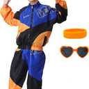 80s Outfit for Kids, Retro 90s Tracksuit Boys Girls Hip Hop Dance Clothes Unisex Patchwork Jacket Pants Sportswear (Black)