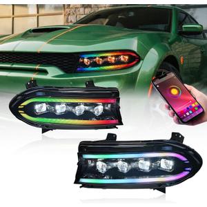 Headlights Assembly for Dodge Charger 2015-2023, Headlamp with LED Sequential Dynamic Turn Signal Lights & Dual DRL, Start-Up Animation, L+R | LED Sequential Dynamic Turn Signal Lights, Dual DRL, Start-Up Animation, L+R