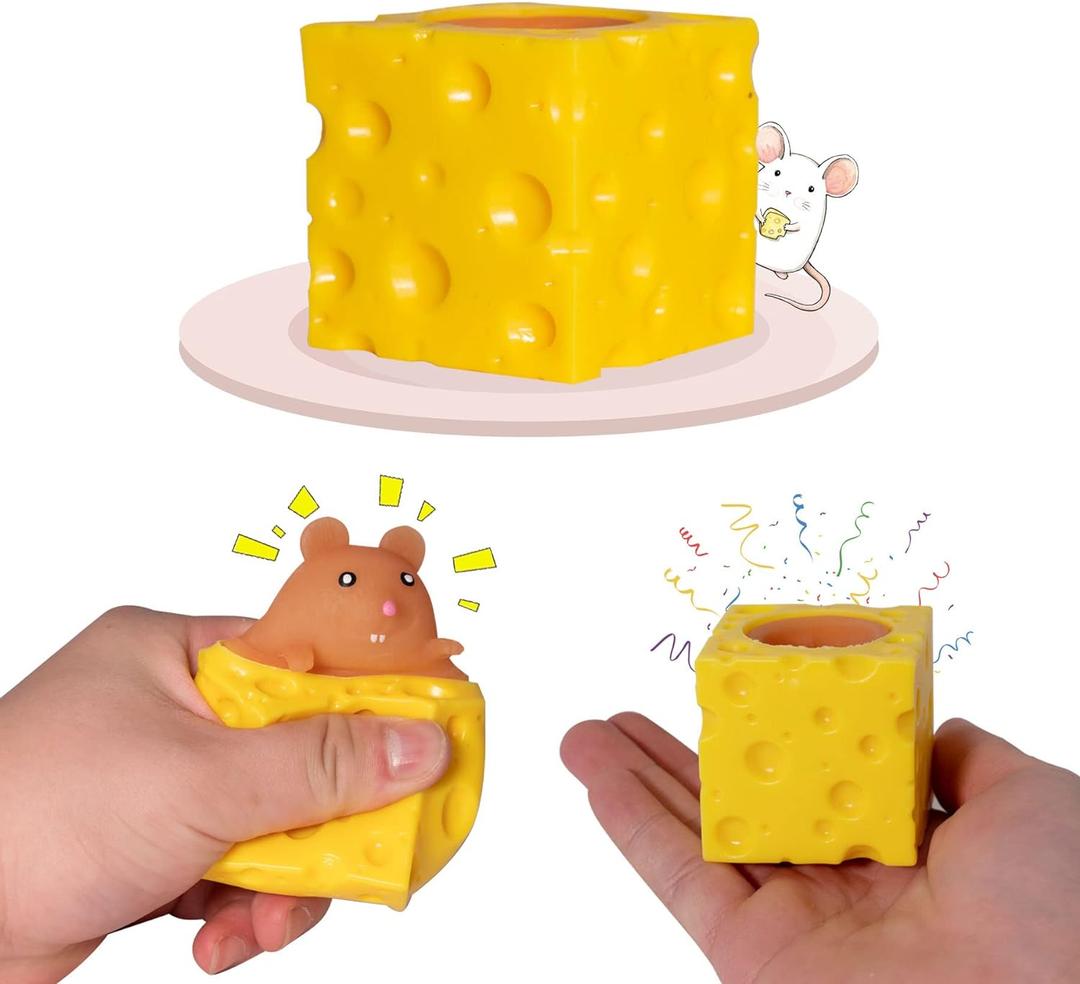 Holgosiu Squishy Cheese Toy Mouse Stress Ball Squishy Rat Squeeze Cheese Fidgets Mice Toy Stress Novelty Toy for ADHD ADD OCD (Brown)