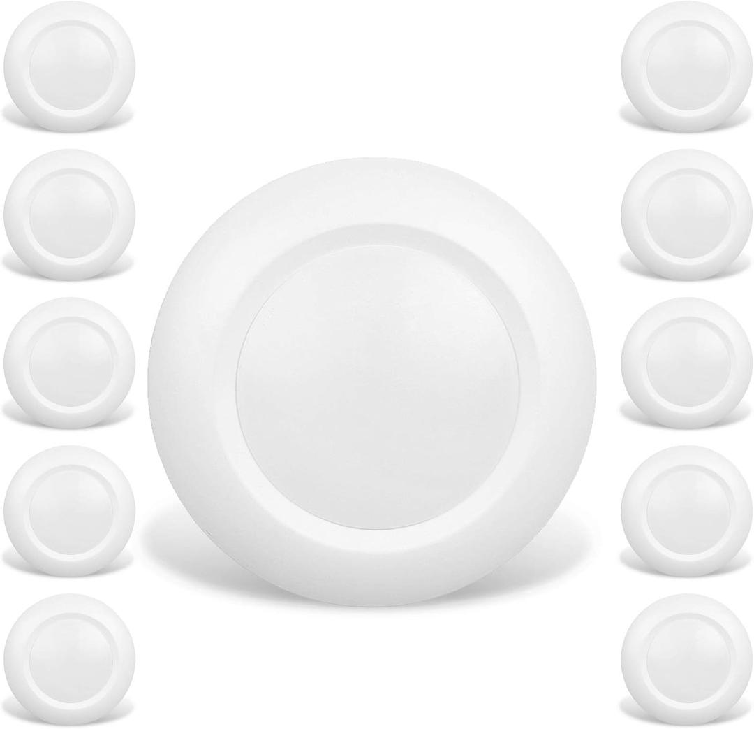 10 Packs 4 Inch LED Low Profile Recessed & Surface Mount Disk Light, Round, 10W, >600 Lumens, 5000K Day Light White, CRI80, DOB Design, Dimmable, ETL Listed, White