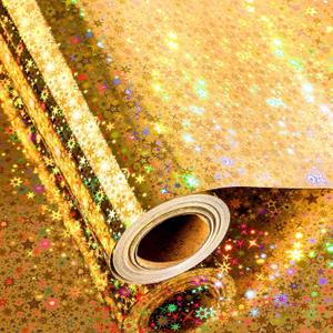 Merture 17 In X 32.8 Ft (46.5 sq.ft.) Gold Wrapping Paper Roll with Iridescent Spark Pattern and Shinning Galaxy Stars, Holographic Gift Wrap for Birthday, Valentines Day, Christmas, Wedding, Mothers Day
