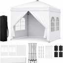 Garvee 10x10 Pop Up Canopy Tent, 4 Sidewalls, One-Button Setup, White | Removable panels, zippered entry, steel frame, UV- and water-resistant fabric, for patios, camping and outdoor events